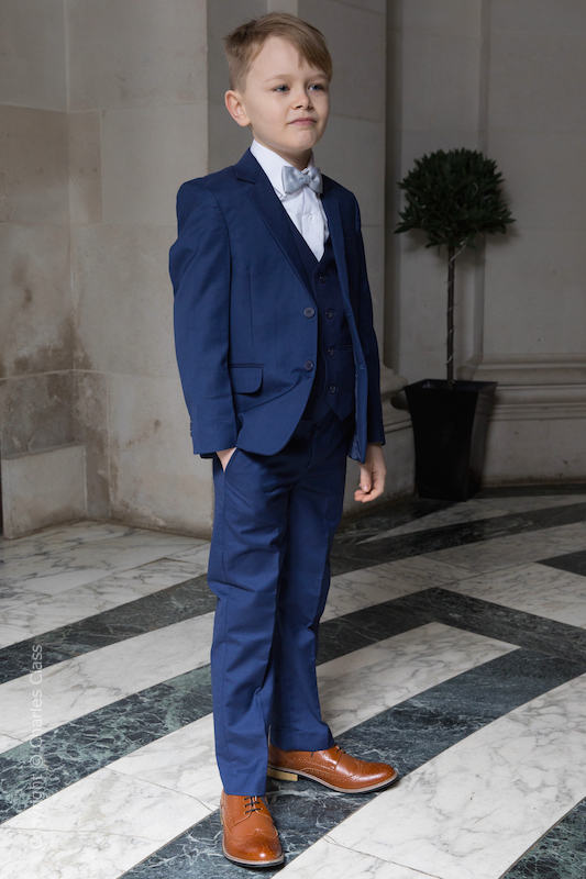 Boys Royal Blue Wedding Suit with Silver Dickie Bow | Charles Class